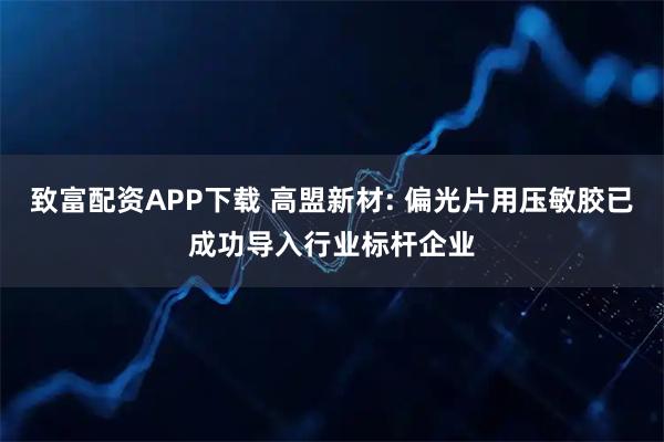 致富配資APP下載 高盟新材: 偏光片用壓敏膠已成功導入行業(yè)標桿企業(yè)